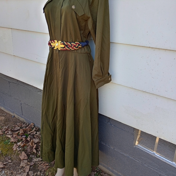 Vintage Military Green Wool Dress - Picture 3 of 10